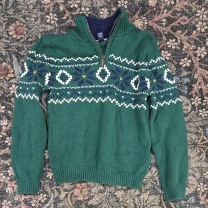Izod Forest Green Patterned Zip-Up Sweater